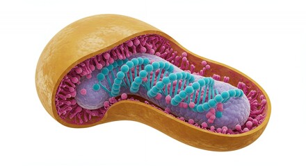 Obraz premium 3D Rendering of Monkeypox Virus Virion Showing Yellow Envelope and Blue DNA Helix on White Isolated Background