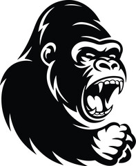 Gorilla Head Silhouette Vector | Wild Ape Face Icon Gorilla Head Outline Clipart | Primate Face Silhouette Set