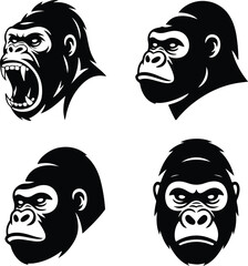 Gorilla Head Silhouette Vector | Wild Ape Face Icon Gorilla Head Outline Clipart | Primate Face Silhouette Set
