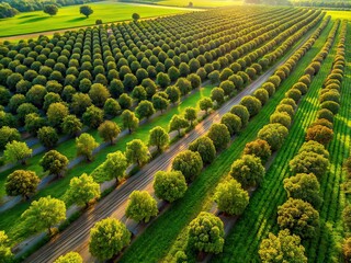Drone Photography of Wallnuts, Aerial View, Farmland, Harvest