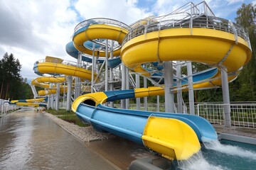 Yellow Blue Water Slide Amusement Park