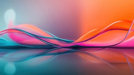 Naklejka premium Translucent waves of vibrant colors flow gracefully across a reflective surface, highlighting an abstract design enhanced by soft lighting