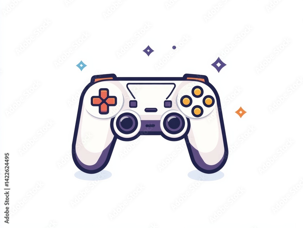 Poster simple shapes and lines of a video game controller in black on a plain white background