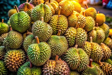 Durian Market Southeast Asia, Tropical Fruit, Street Food, Strong Smell, Fresh Produce