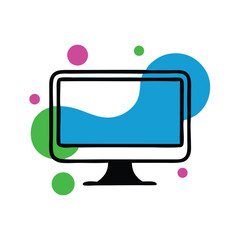 Creative UI/UX Design and Web Development Icon Set – Colorful Vector Illustrations of Desktop Monitors with Interface Elements, Graphs, Tools, and Mouse for Software,  and Digital Workflow Concepts.