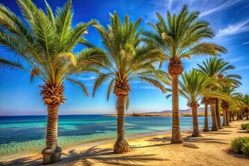 Obraz premium Egyptian Red Sea Beach Palm Trees Rule of Thirds