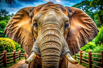Fototapeta premium Elephant in Zoo - Deep Focus Photography, Majestic Wildlife, Zoo Animal, Large Mammal, African Elephant