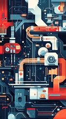 Abstract Technology Background with Colorful Circuit Patterns