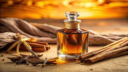 Enchanting Oud Perfume Bottle, Agarwood Sticks, High Depth of Field
