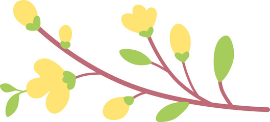 꽃 가지, 작은 꽃송이, 봄 가지, 식물 드로잉, 자연 느낌, 감성 일러스트, 플랫 스타일
