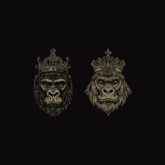 Fototapeta premium Royal gorilla with crown engraving design vector template illustration