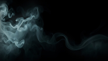 Smoke and Fog on Black Background, Swirling Mist Texture, Dark Background with Curling Smoke, Wavy Smoke Lines Isolated on Black
