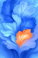 Abstract floral composition with shades of blue and contrasting orange