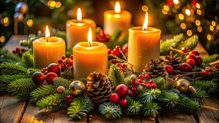Festive Wreath Glowing Candles Soft Light Documentary Photography
