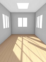 Fototapeta premium Bright spacious room with natural light casting shadows on the floorboards