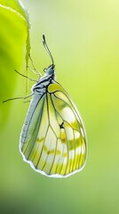 Stunning Green Butterfly on Leaf AI Generated Image