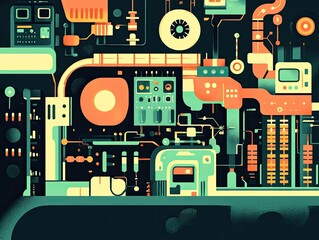 Abstract Digital Design with Colorful Geometric Shapes and Electronics in a Modern Style