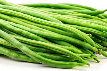 Fototapeta premium Fresh Long Beans on White Background - Candid Photography AI Photo