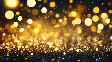 Glowing Golden Sparkles and Shimmering Lights on Dark Background