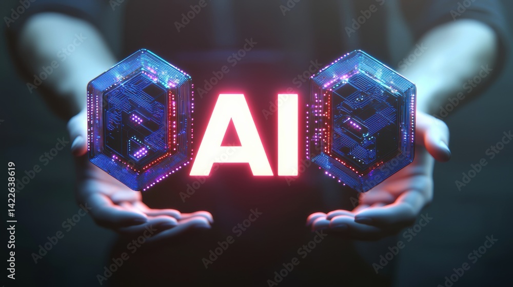 Poster exploring ai innovations in technology digital landscape visual content futuristic environment close
