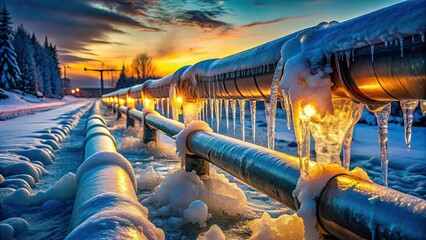 Frozen Gas Pipeline - Low Light Photography, Winter, Infrastructure, Damage