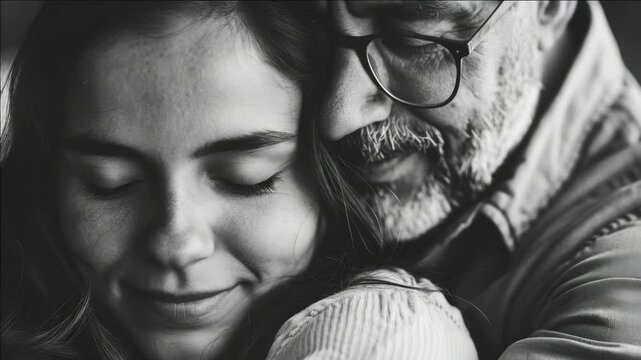 Warm interaction between two people. One possibly older adult and a younger girl. Emotional connection, family bonding. Blurred background for focus on the subjects.