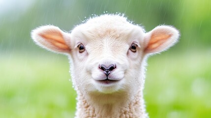 Obraz premium Cute lamb in a gentle rain
