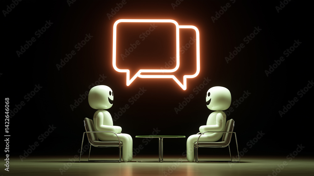 Aufkleber two smiling people talking and chatting with speech bubbles, communication concept