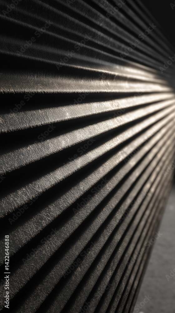 Poster Textured surface with repeating lines creating a pattern of light and shadow