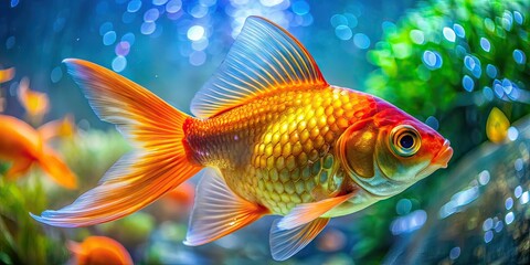 Fototapeta premium Goldfish Aquarium Aerial Photography, Stunning Fish Tank, Underwater View, Realistic Goldfish
