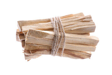 Bunch of palo santo sticks on white background