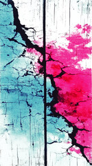 Obraz premium Abstract Artistic Vector Image Featuring Bright Vibrant Colors of Pink and Blue with Textured Cracks on Distressed Paint Surface Background for Modern Design Inspiration