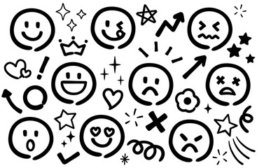 落書き風シンプル表情ベクターイラストセット