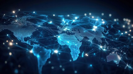 Global connectivity network illustration with world map background