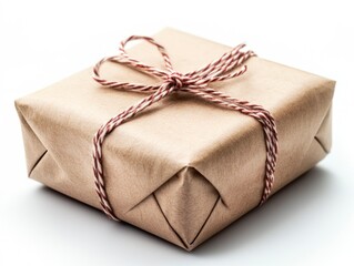 Obraz premium Realistic Handcrafted Gift Wrapped in Brown Paper with Twine Decoration for Special Occasions
