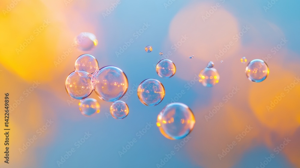 Poster bubbles gently rise and float in the air, catching the light and creating a serene atmosphere during