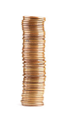 Stack of different coins isolated on white