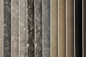 Many different samples of tiles as background, closeup