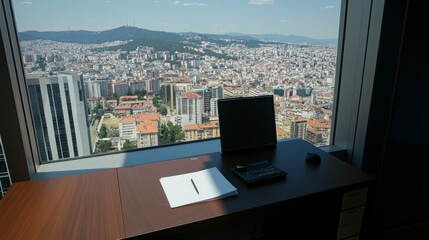 Modern Translator Booth Overlooking Cityscape at International Summit