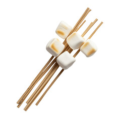Marshmallows on skewers isolated on white background