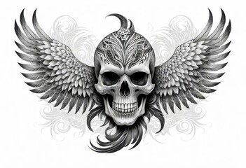 Obraz premium Skull with Wings and Intricate Tattoo Design