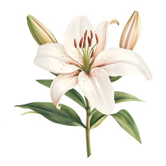 Elegant White Lily Flower Blossom Botanical Illustration