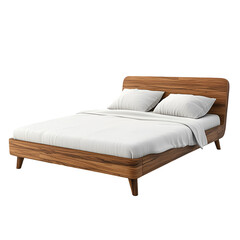 Modern Wooden Bed with White Linens Comfortable Bedroom Furniture