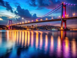 Fototapeta premium Istanbul Bosphorus Bridge Long Exposure Night Photography AI Art