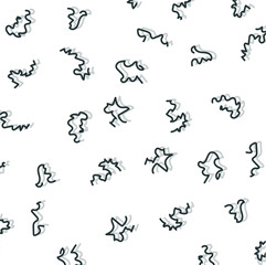 Large curved and wavy lines or wires resemble worms or parasites.