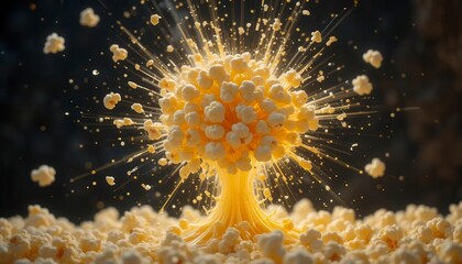 Obraz premium Popcorn Explosion in a Magical Yellow Dreamscape
