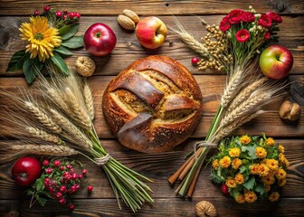 Lammas Wiccan Altar - Harvest Feast, Rustic Photorealistic AI Art