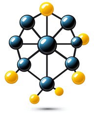 Fototapeta premium Abstract Molecular Structure with Black and Yellow Spheres on Transparent Background