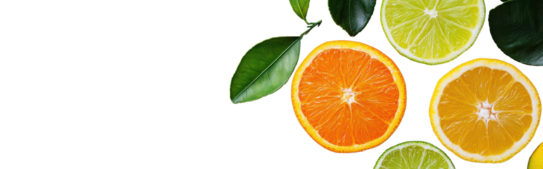 Citrus fruits with leaves, white isolate background