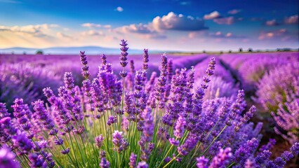 Fototapeta premium Lavender Field Ink Drawing AI Art, Copy Space